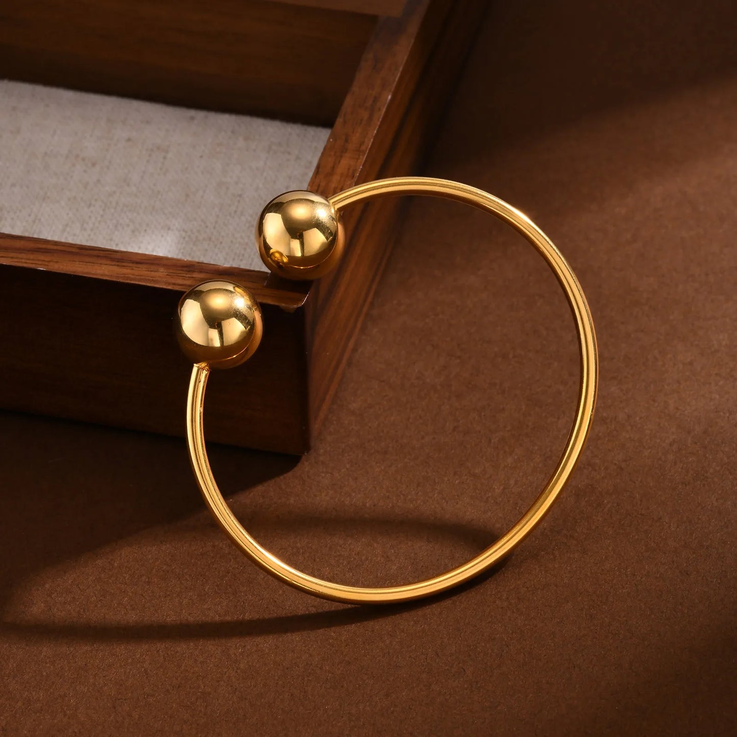 Simple Ball-Ends Open Bangle for Girls