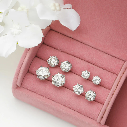 Moissanite Unisex Round Cut Stud Earrings - Silver