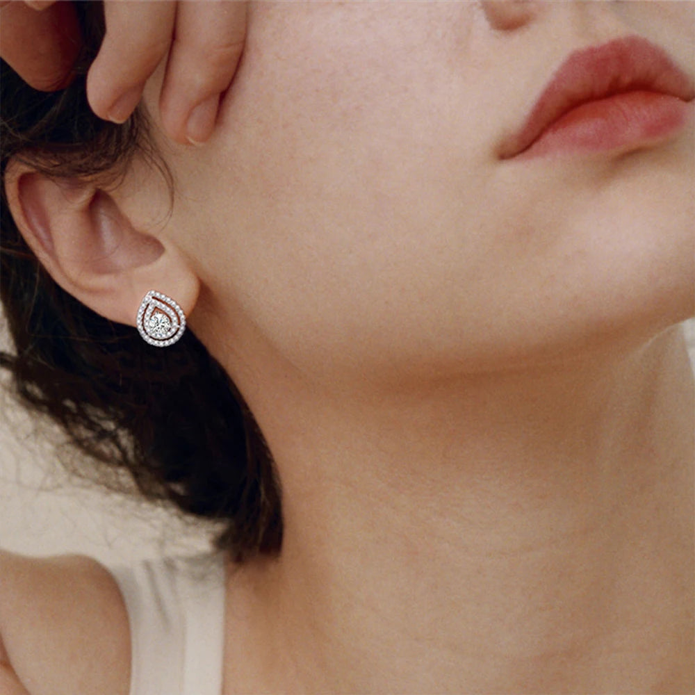 Moissanite/Zircon Waterdrop Stud Earrings - Silver