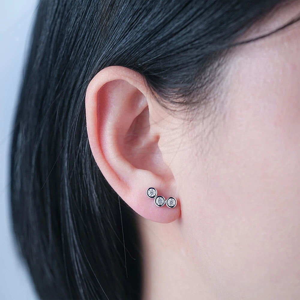 Moissanite Three Stone Bubble Earrings - Silver