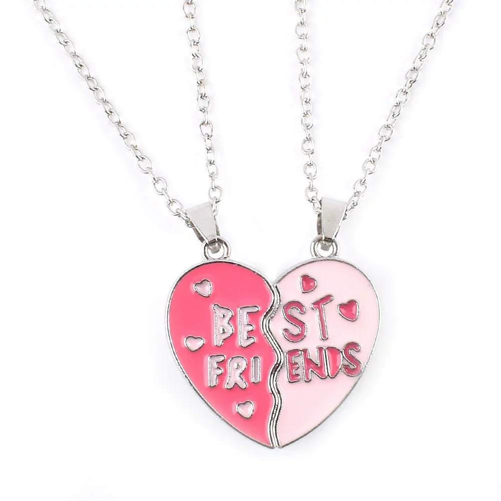 Heart Best Friends Stitching Pendant Necklace