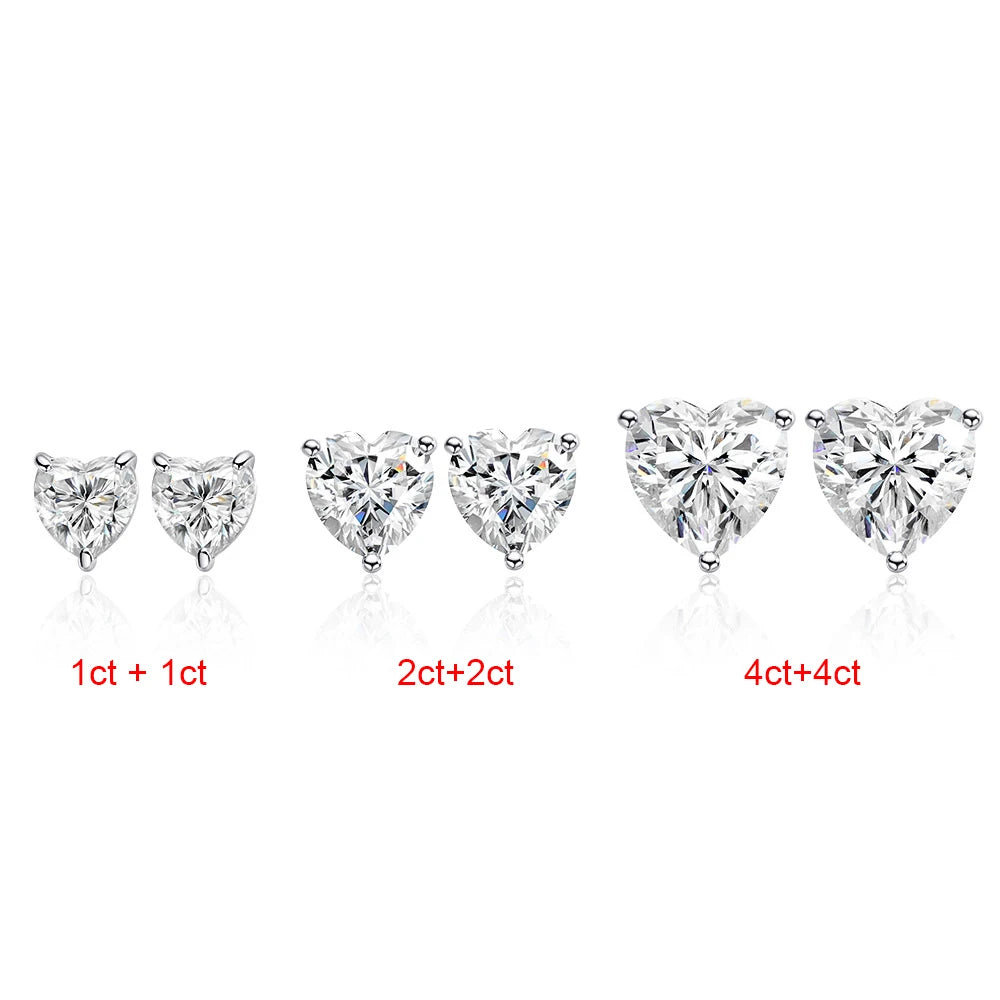 Moissanite Heart Cut Stud Earrings - Silver