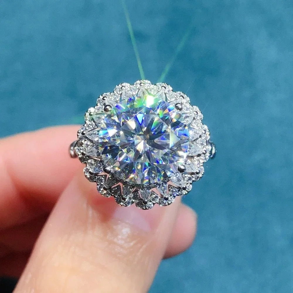 Moissanite Babysbreath Flower Diamond Rings - Platinum Plated