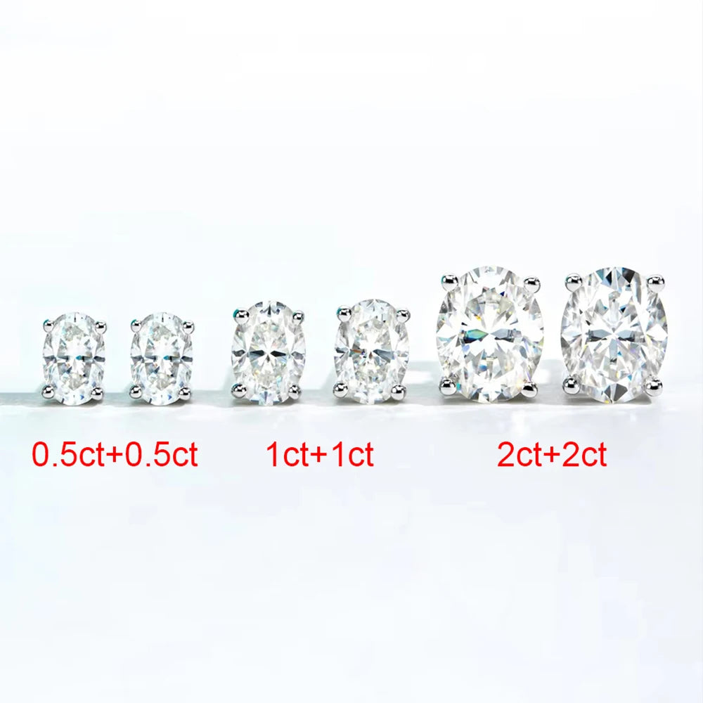 Oval Cut Moissanite Stud Earrings - Silver