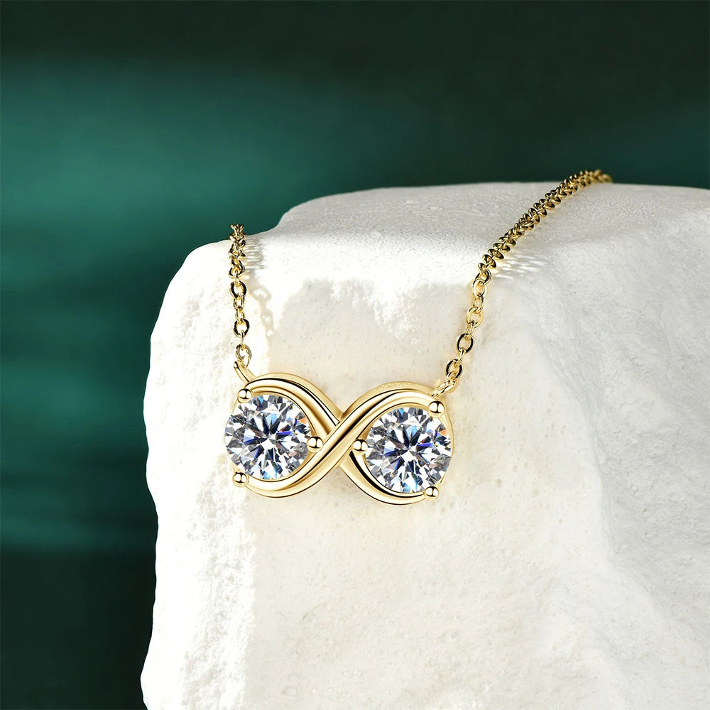 Moissanite Two Stone Necklace - Gold Plated