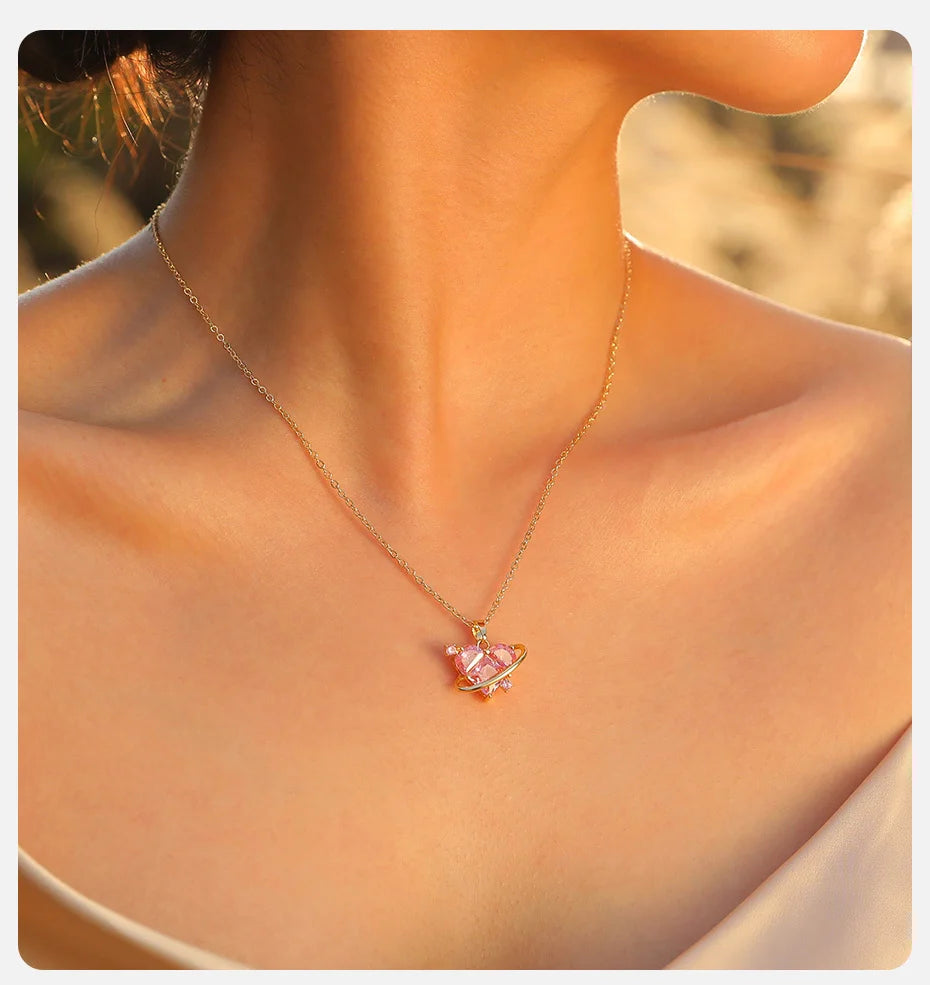 Pink Heart Stone Necklace