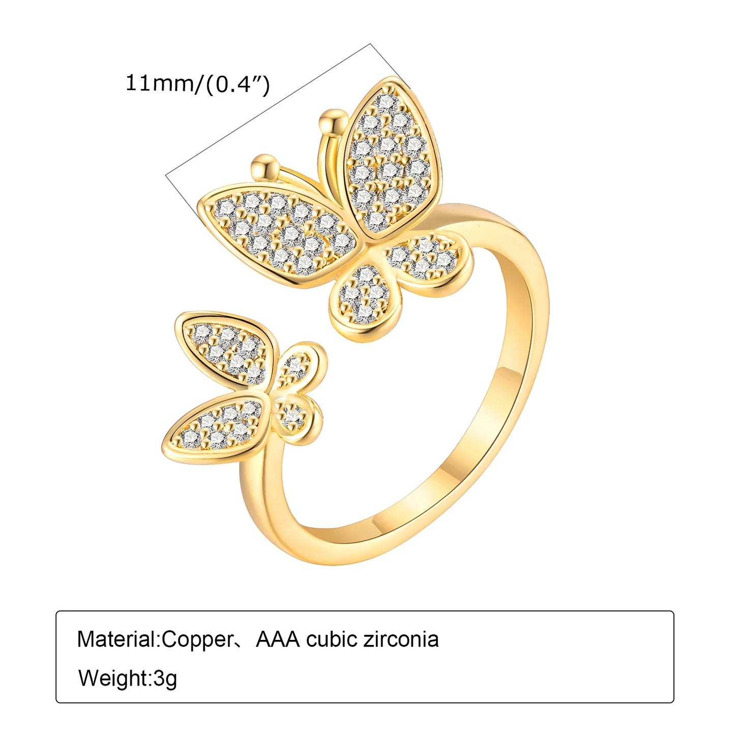 Stone Studded Butterflies Ring