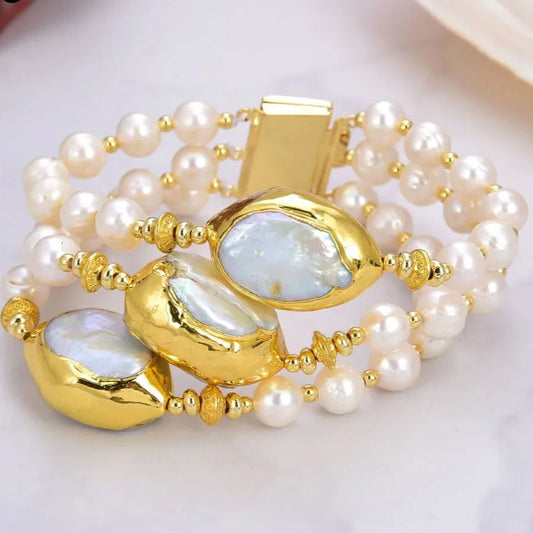 Natural Freshwater White Keshi Pearls Bracelet