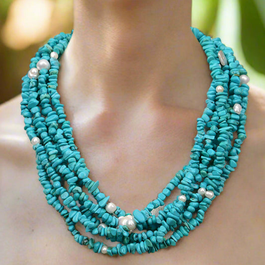 Natural Turquoise Stone Chips Necklace