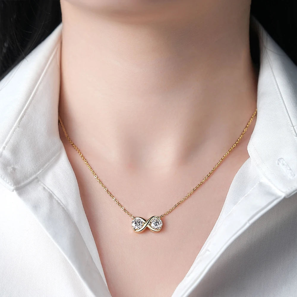 Moissanite Two Stone Necklace - Gold Plated