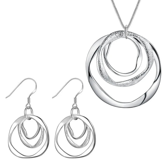 Circles Necklace Earring Jewelry Set - Silver