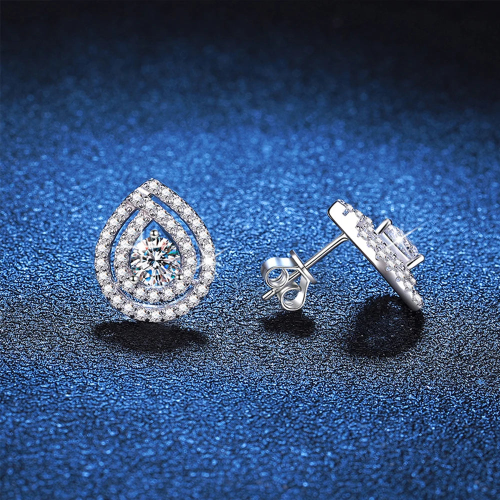 Moissanite/Zircon Waterdrop Stud Earrings - Silver