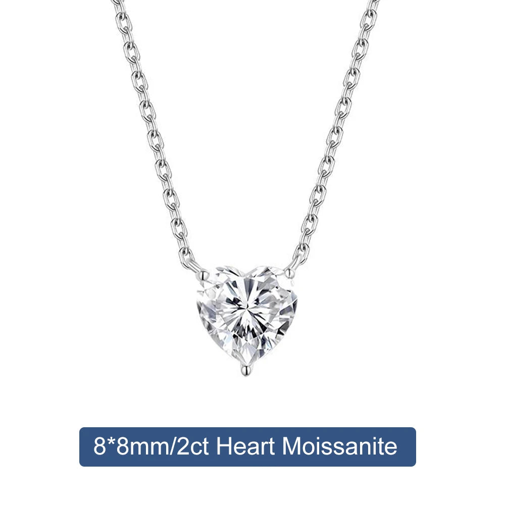 Moissanite Heart Shape Pendant Necklace - Silver