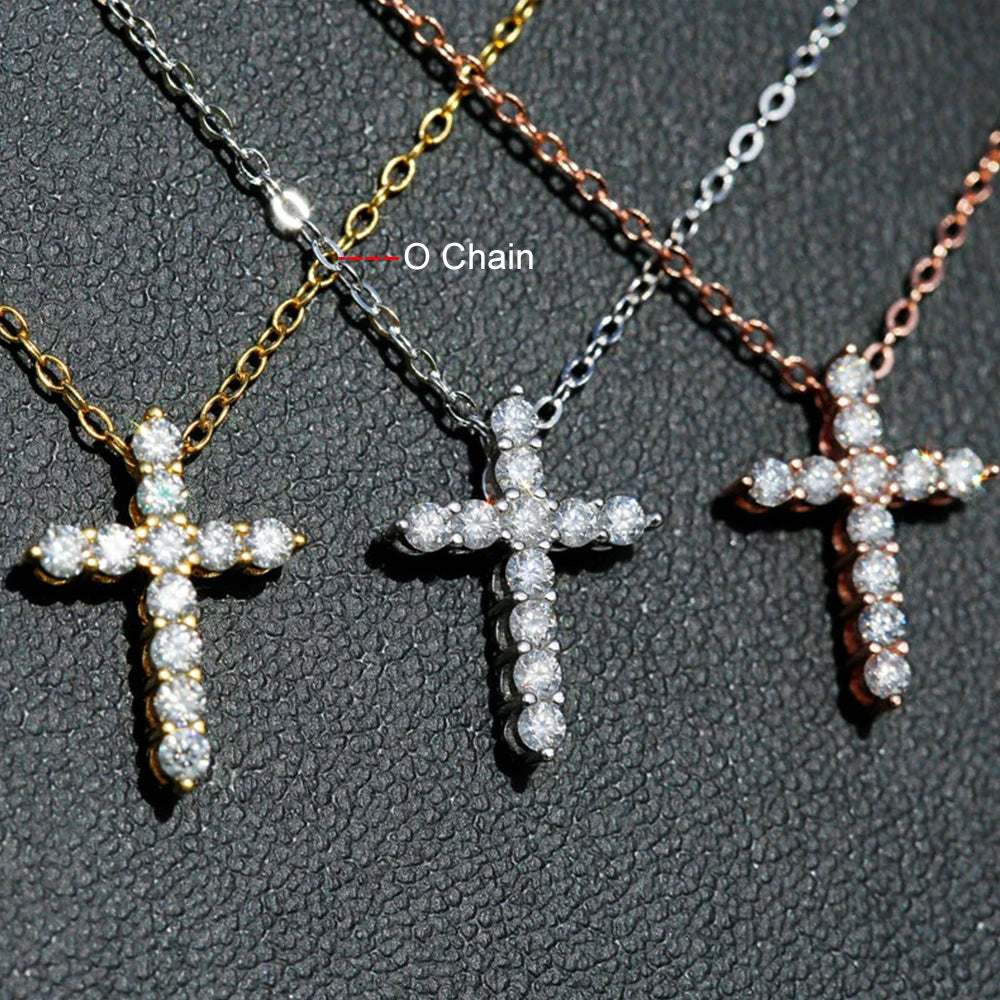 Moissanite Cross Pendant Necklace - Silver