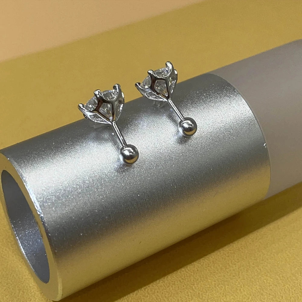 Moissanite Unisex Round Cut Stud Earrings - Silver