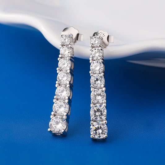 Moissanite/Zircon Seven Stones Drop Earrings - Gold Plated