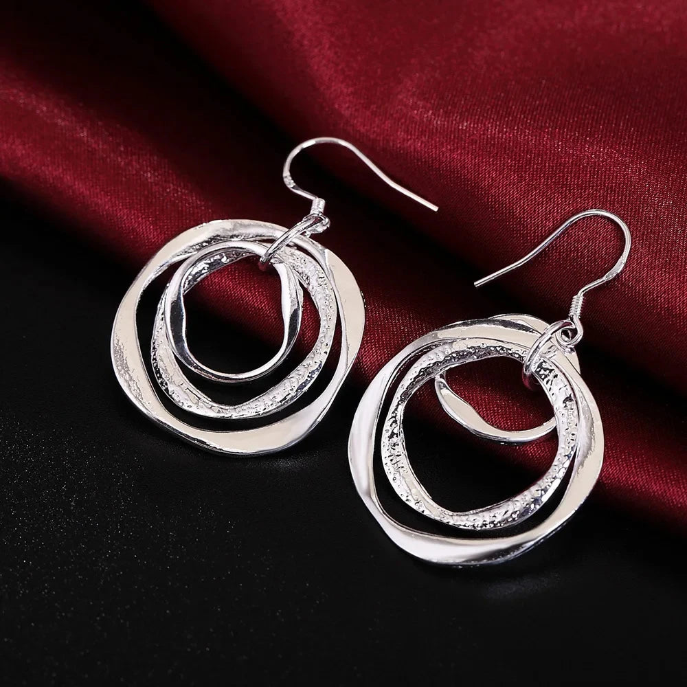 Circles Necklace Earring Jewelry Set - Silver