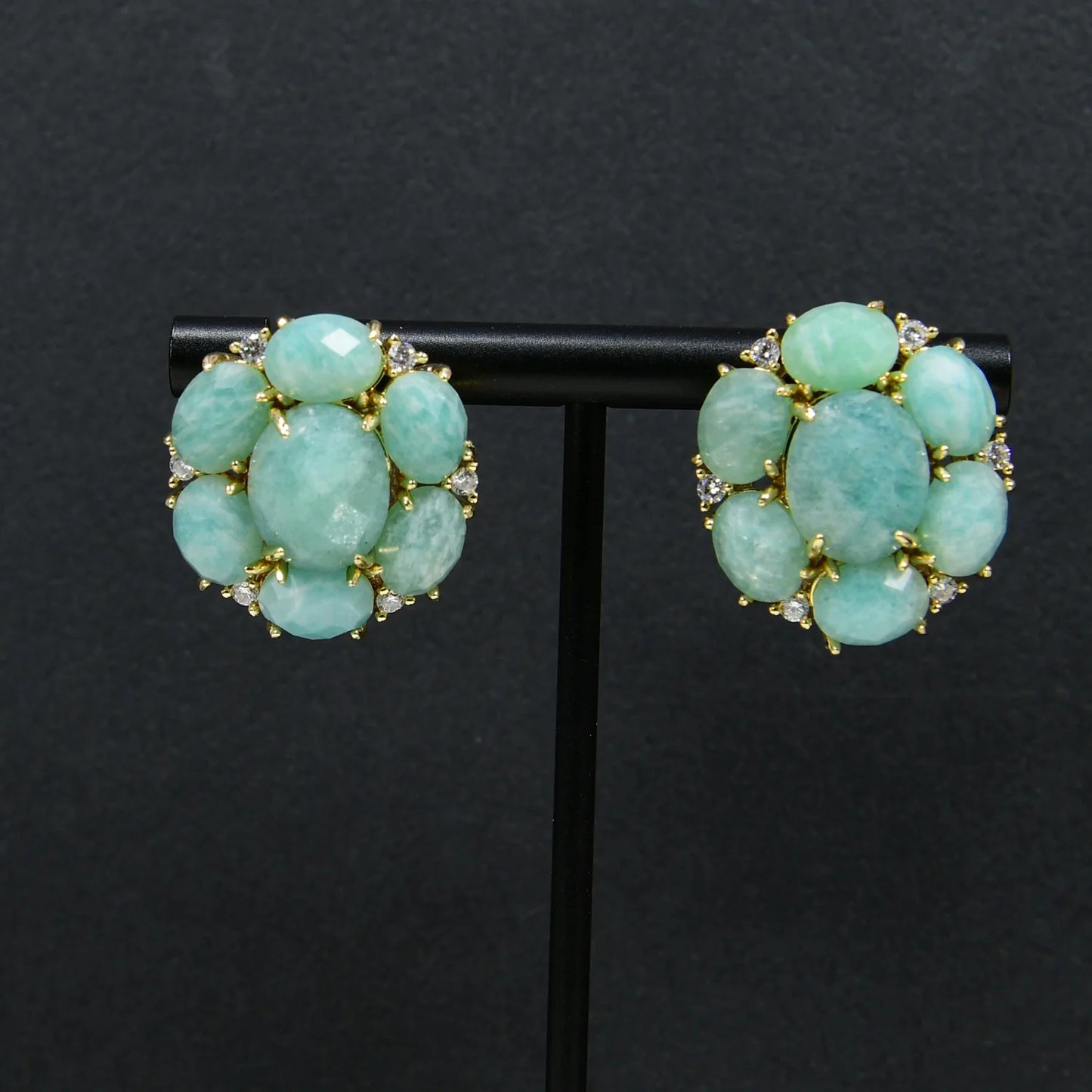 Natural Amazonite & Zirconia Flower Earrings