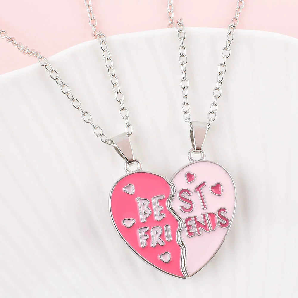 Heart Best Friends Stitching Pendant Necklace
