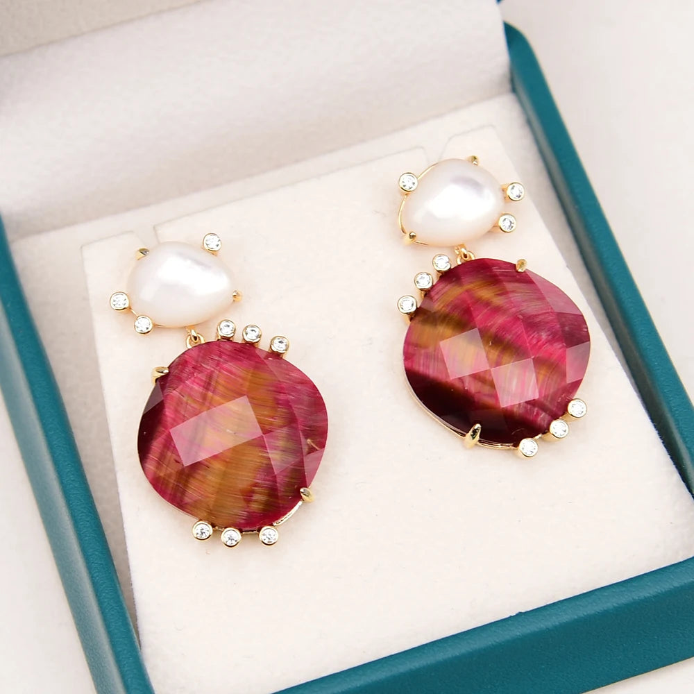 Fuchsia Tiger Eye Earrings