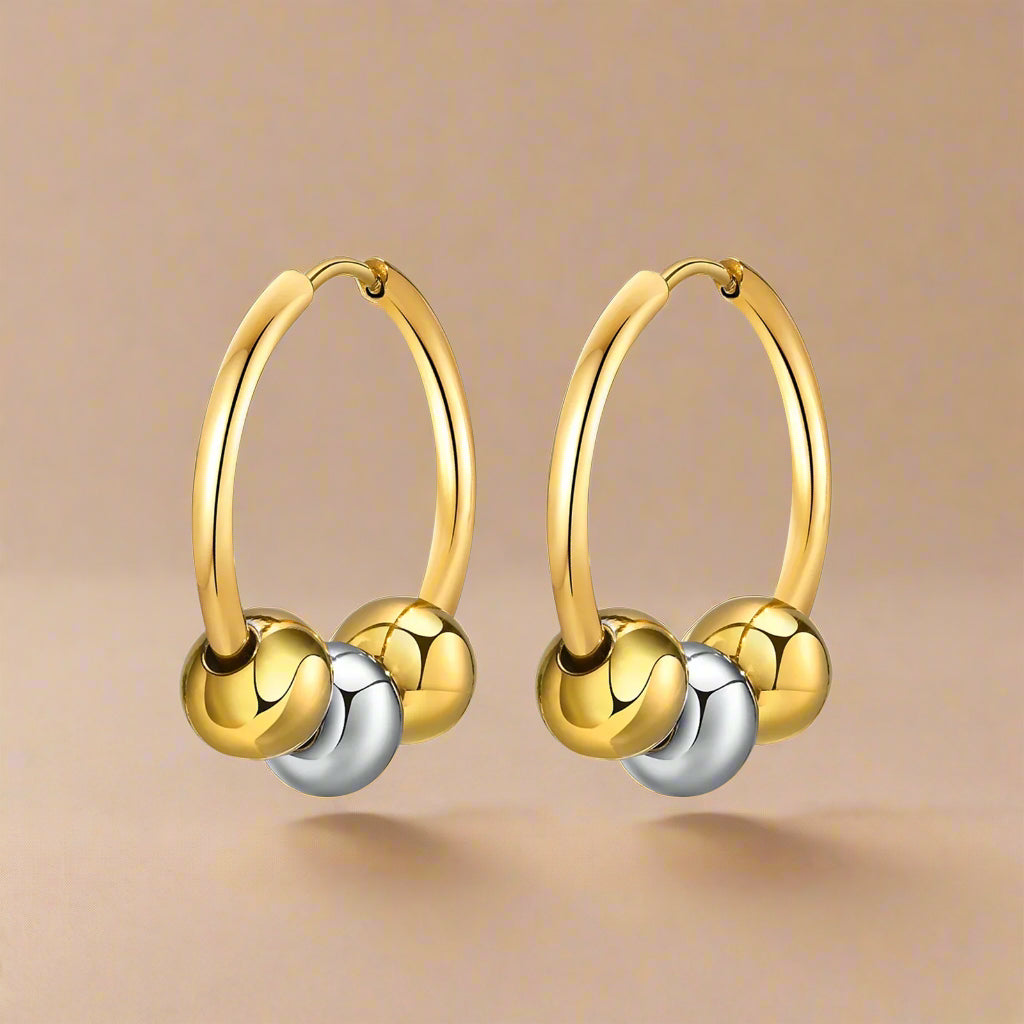 Two Tone Beaded Hoop Earring