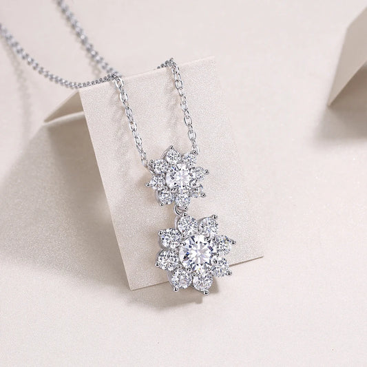 Moissanite Double Sunflower Necklace - Silver