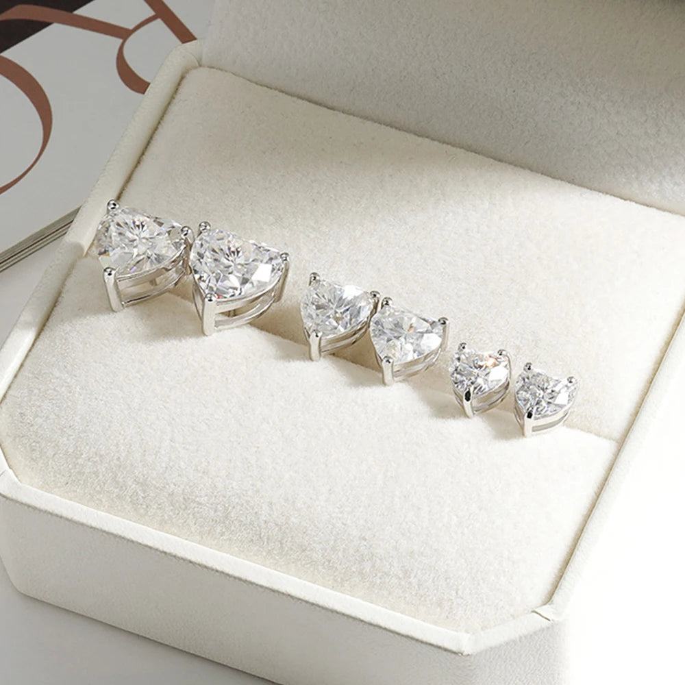 Moissanite Heart Cut Stud Earrings - Silver