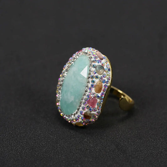 Blue Amazonite and Tourmaline Stones Ring