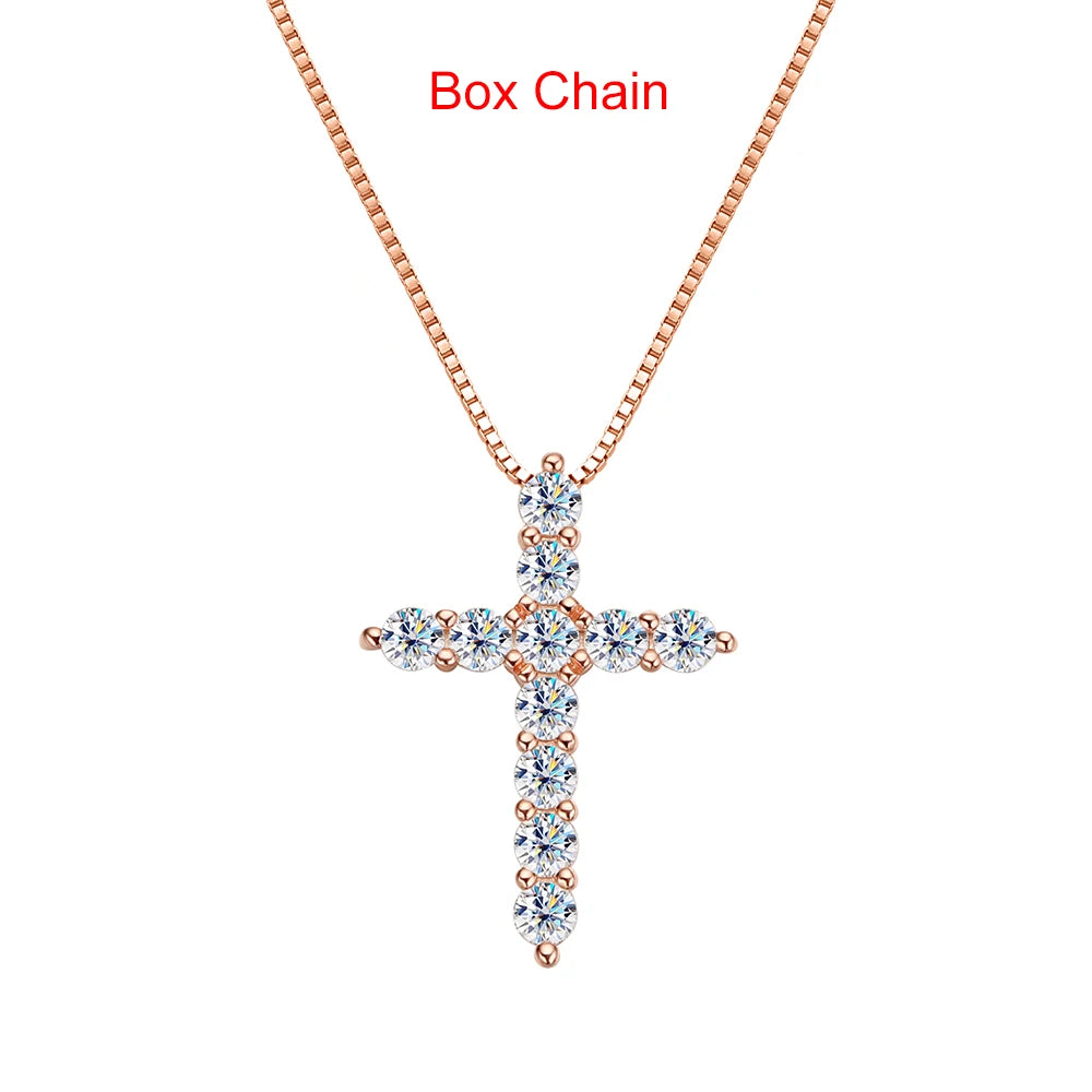 Moissanite Cross Pendant Necklace - Silver