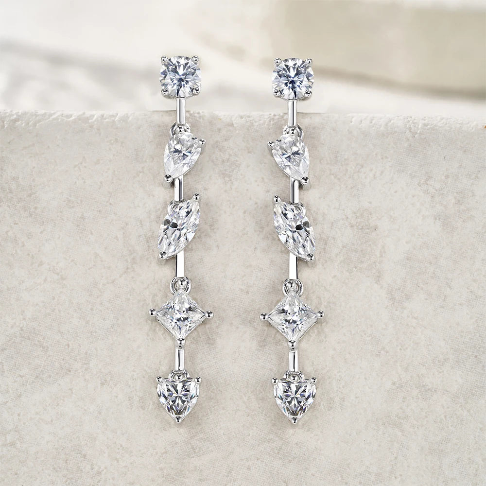 Moissanite Multi Shaped Stone Earrings - Silver