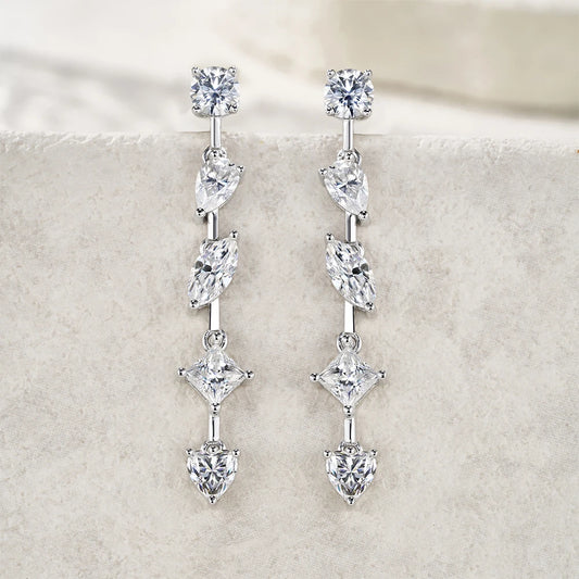 Moissanite Multi Shaped Stone Earrings - Silver