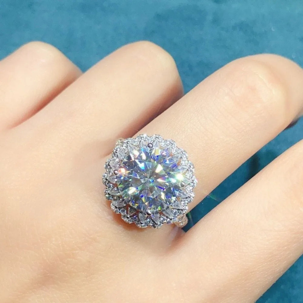 Moissanite Babysbreath Flower Diamond Rings - Platinum Plated