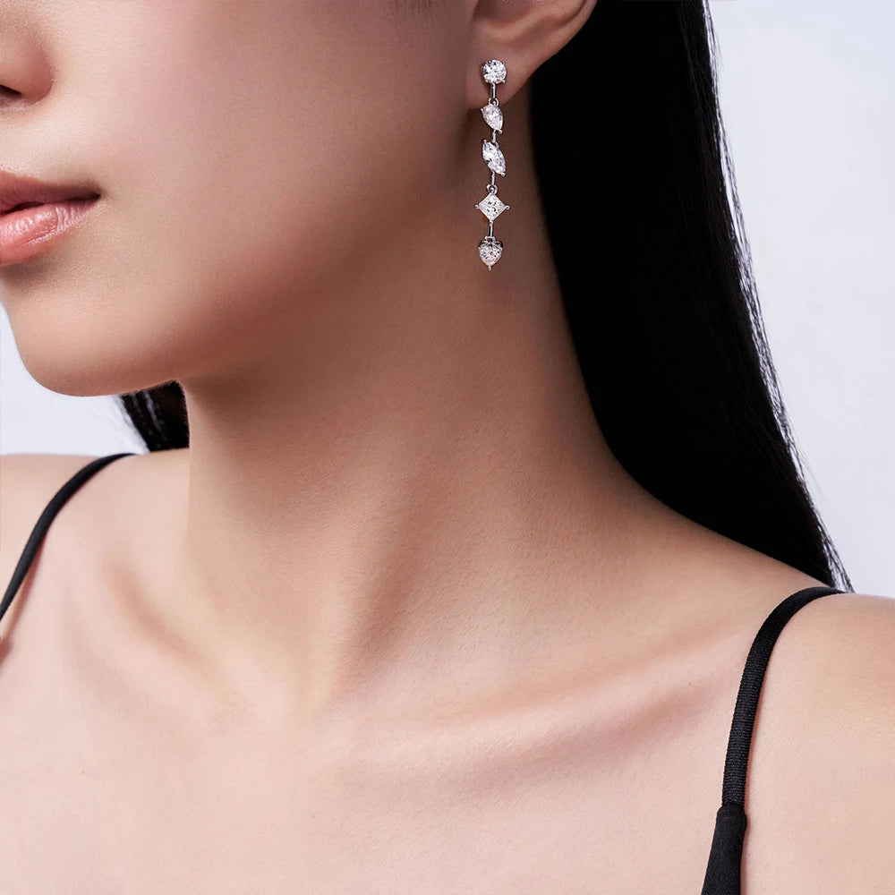 Moissanite Multi Shaped Stone Earrings - Silver