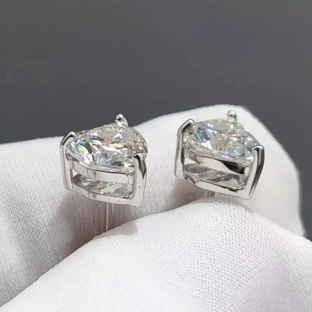 Moissanite Heart Cut Stud Earrings - Silver
