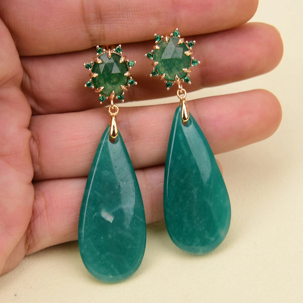 Natural Amazonite and Jade Earrings