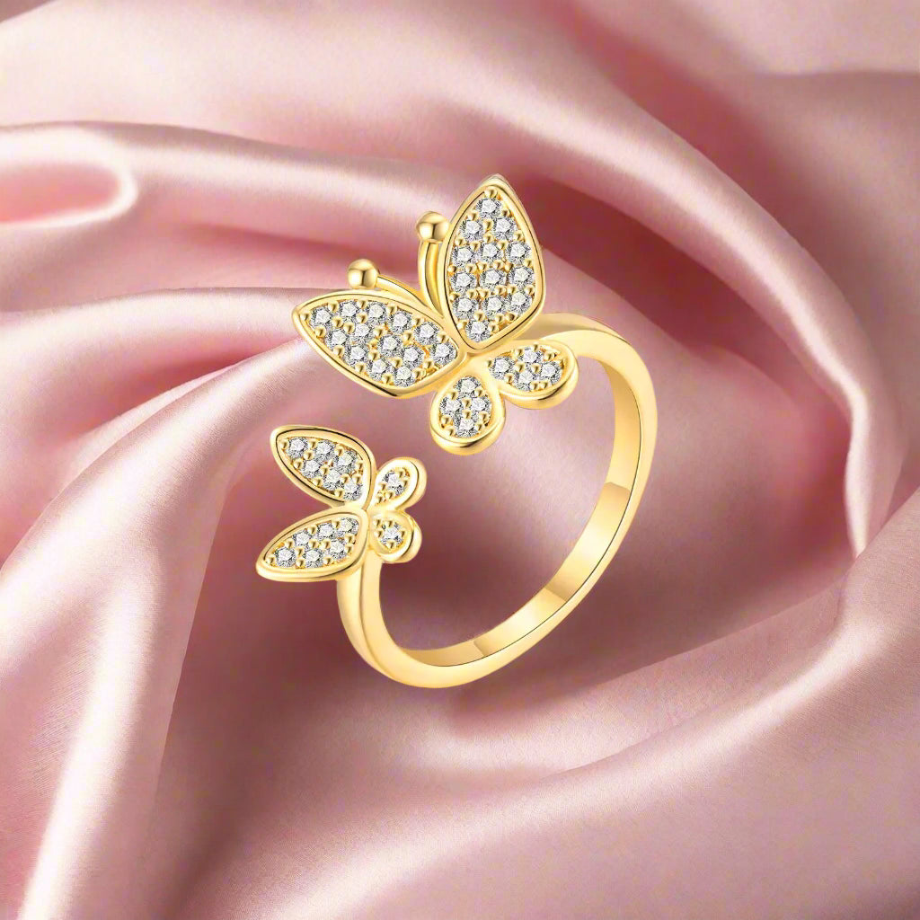 Stone Studded Butterflies Ring