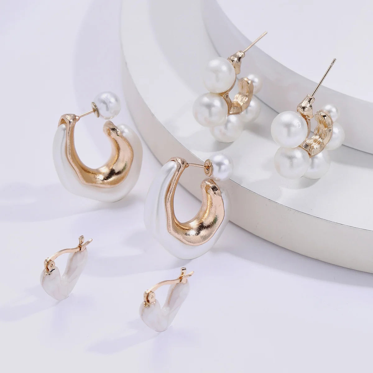 Delicate Imitation Pearl Hoop Earrings Set