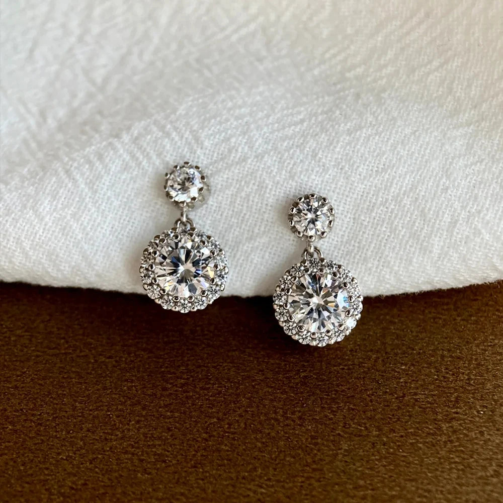Moissanite Flower Drop Earrings - Gold Plated