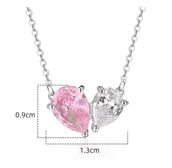Pear Cut Pink & Zircon Heart Necklace - Silver