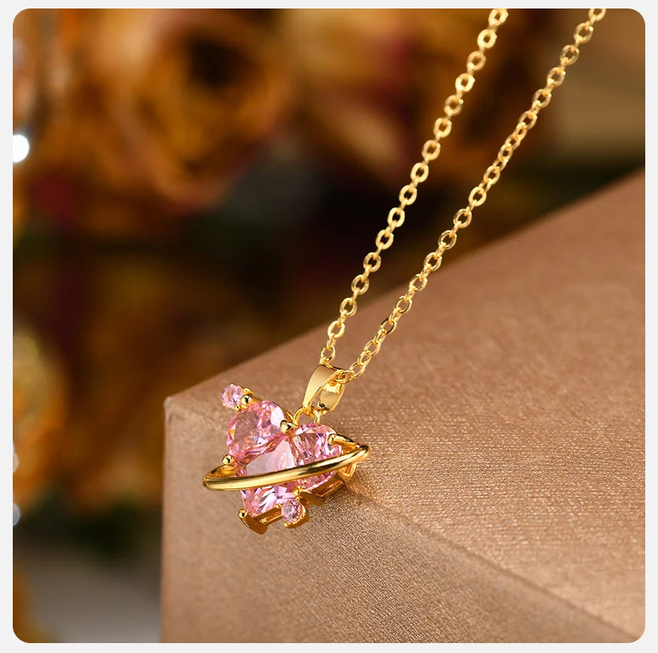 Pink Heart Stone Necklace