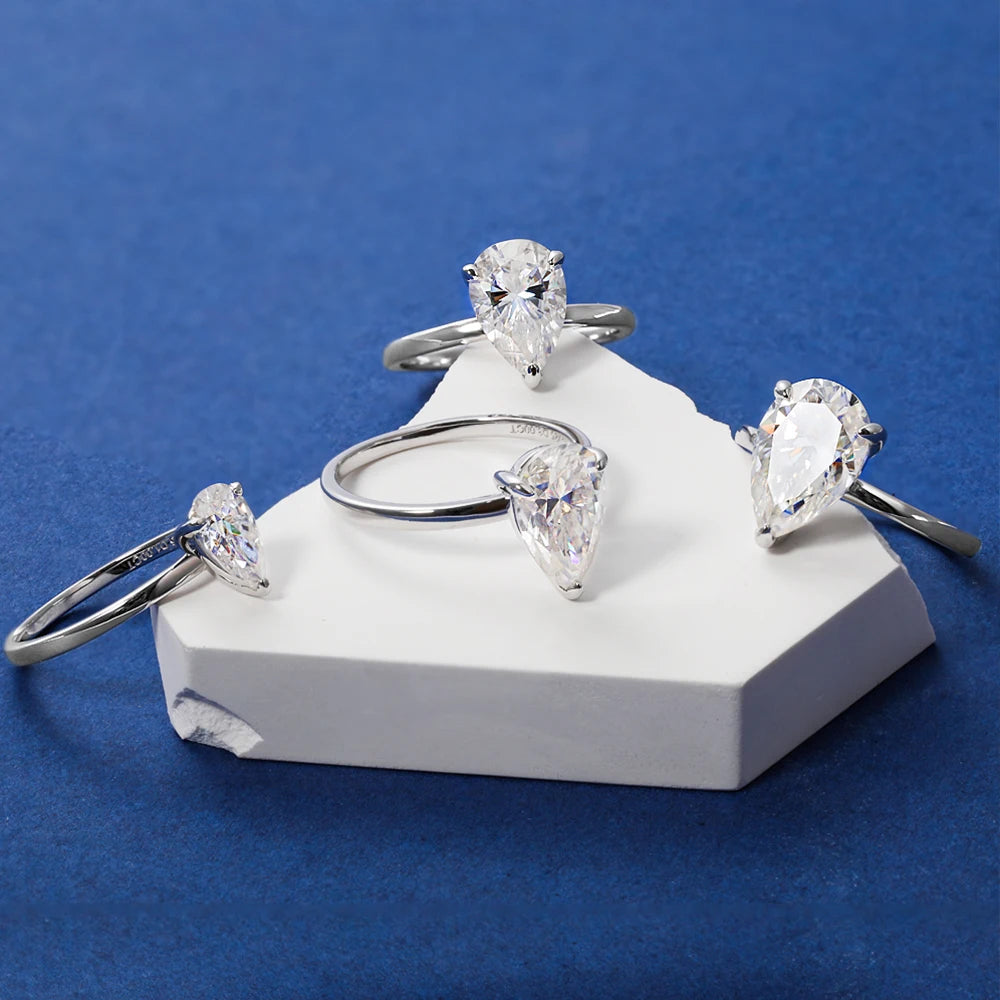 Pear Cut Moissanite Ring - Gold Plated