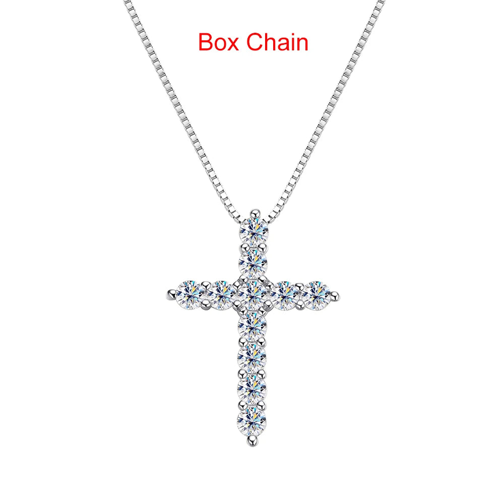 Moissanite Cross Pendant Necklace - Silver
