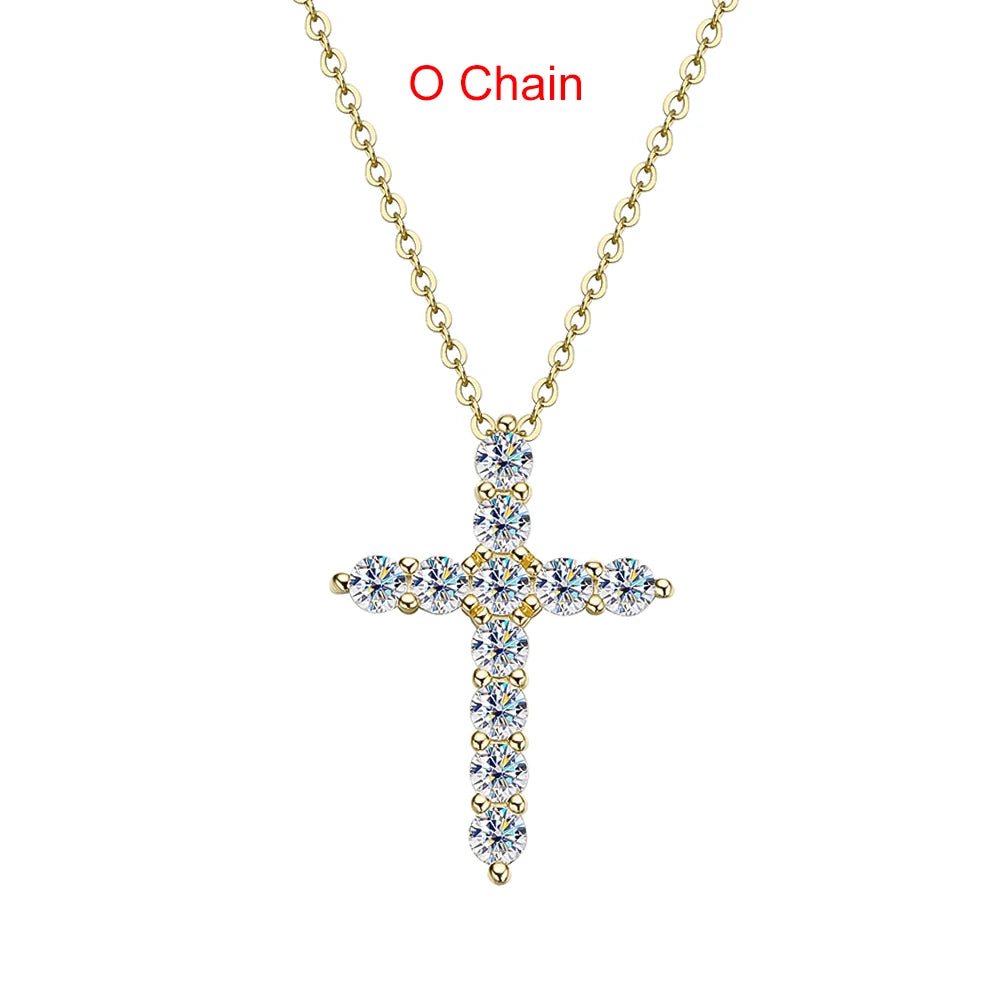 Moissanite Cross Pendant Necklace - Silver