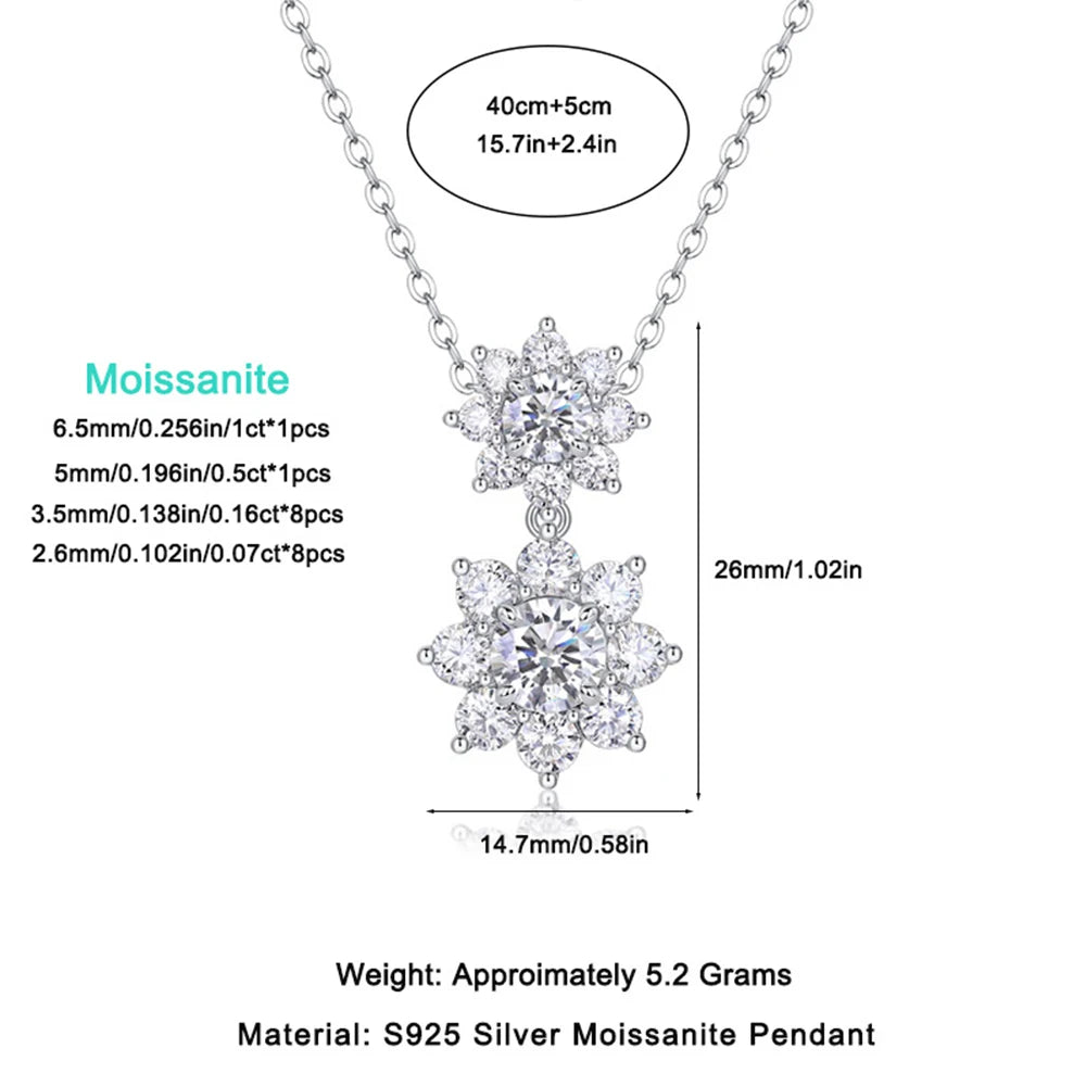 Moissanite Double Sunflower Necklace - Silver