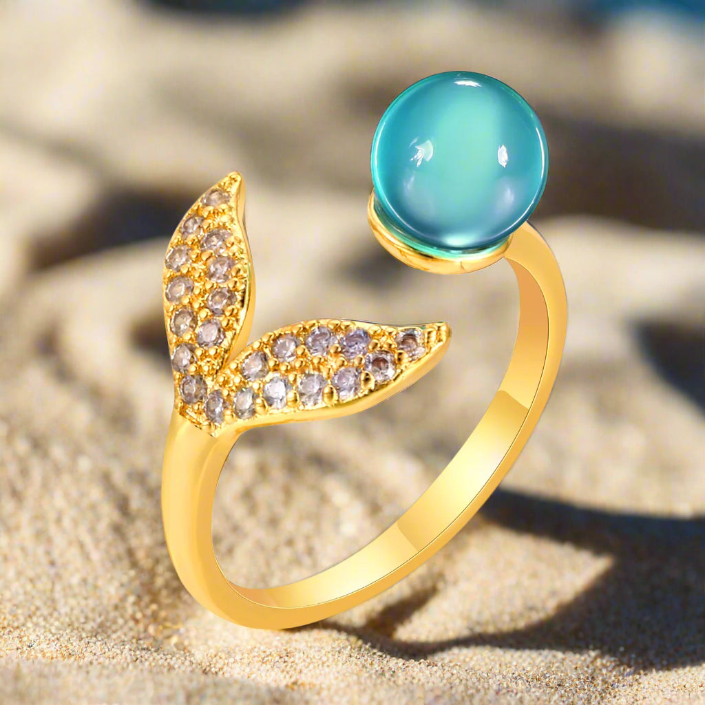 Mermaid Tail Ring with Blue Stone