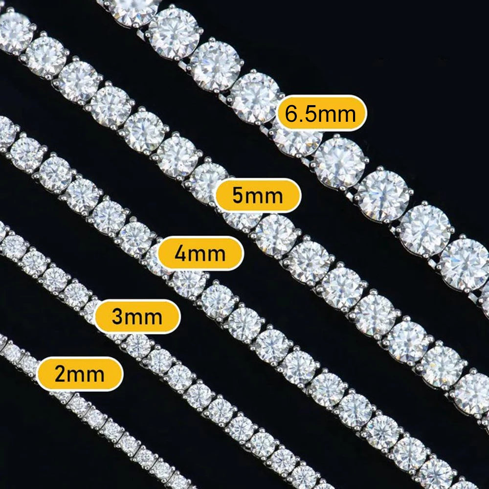 Moissanite Unisex Round Cut Tennis Necklace - Silver