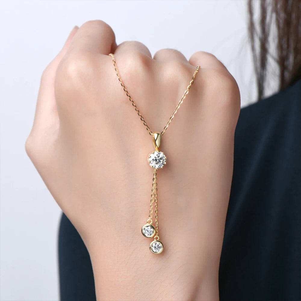 Moissanite Dangling Pendant Necklace - Gold Plated