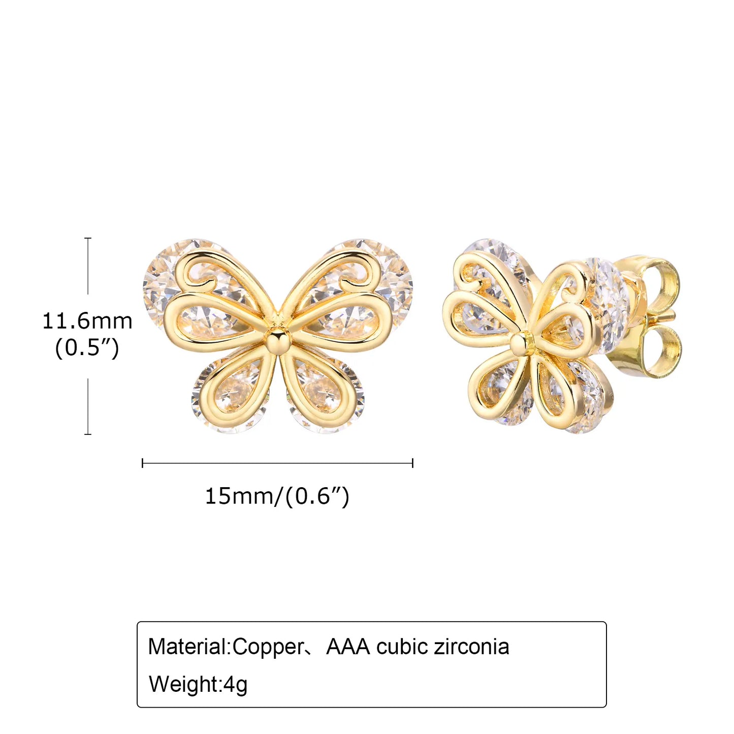 Rounded Zirconia Butterfly Earrings