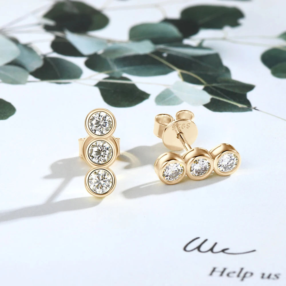 Moissanite Three Stone Bubble Earrings - Silver