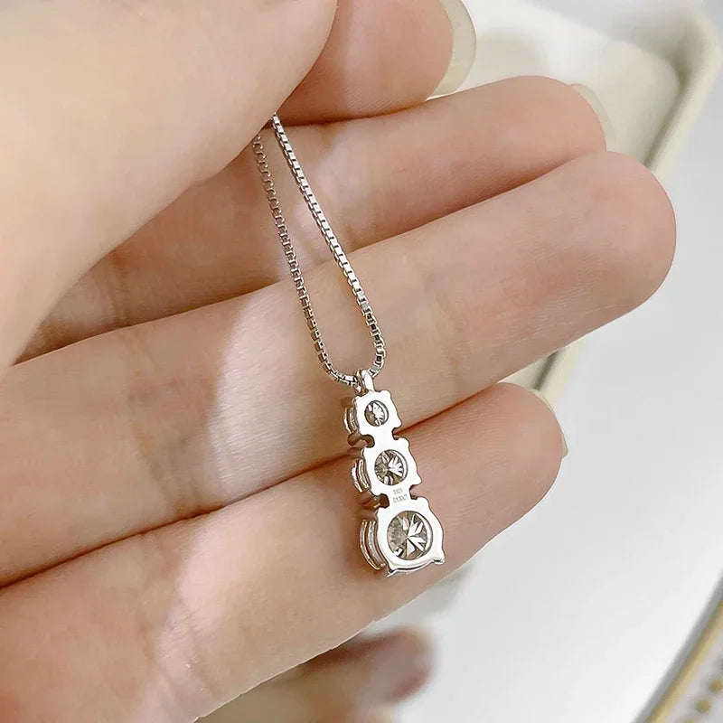 Moissanite/Zircon 3 Stone Pendant Necklace - Gold Plated